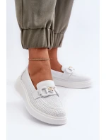 Dámské kožené mokasíny na platformě bílé model 21655823 - S.Barski