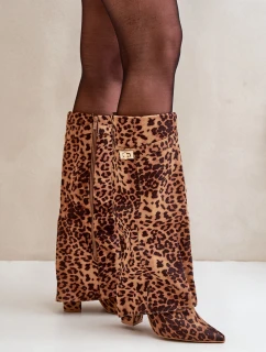 Dámské Kozačky Na Podpatku Kolena Leopardí Hnědé model 21679655 - Boto