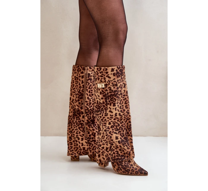 Dámské Kozačky Na Podpatku Kolena Leopardí Hnědé model 21679655 - Boto