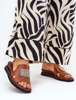 Dámské Pantofle Na Klínu Eko Kůže S Ozdobou Hnědé model 21686804 - Boto