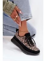 Semišové zateplené dámské tenisky na platformě model 21707621 Panterka Černé - VINCEZA