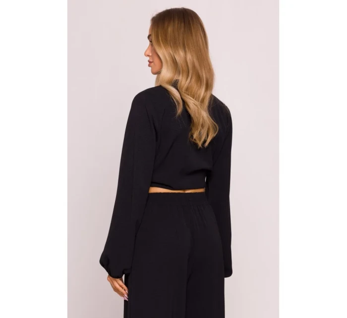 model 21136143 Krátký top s vázáním vpředu černý - Moe