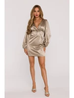 Saténové mini šaty s rukávy zlaté model 21479312 - Moe