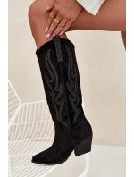 Dámské kovbojky na podpatku se zdobením Jovina – černé Dámské kovbojky na podpatku se zdobením Jovina – černé