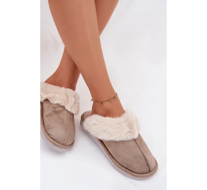 Dámské pantofle s kožíškem – khaki Carisse Dámské pantofle s kožíškem – khaki Carisse