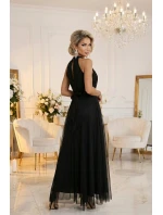 Elegantní maxi večerní šaty na ramínka s a zavazováním v pase černé model 21961746 - numoco basic