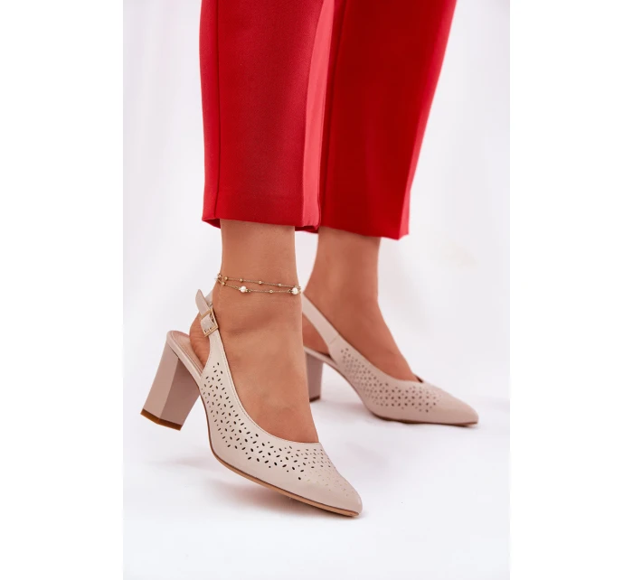 Děrované Sandály S Špičatými Nosy Na Podpatku Béžové Sergio Leone SK163