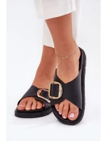 Dámské Pantofle Na Platformě Se Zlatou Přezkou Černé model 21702684 - Boto Dámské Pantofle Na Platformě Se Zlatou Přezkou Černé model 21702684 - Boto