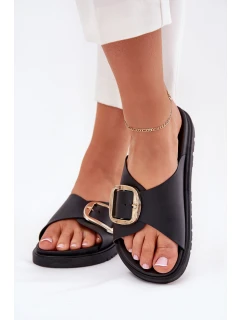 Dámské Pantofle Na Platformě Se Zlatou Přezkou Černé model 21702684 - Boto