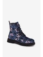 Dámské zateplené kotníkové boty v květinový vzor Artiker 57C1052 tmavě modré