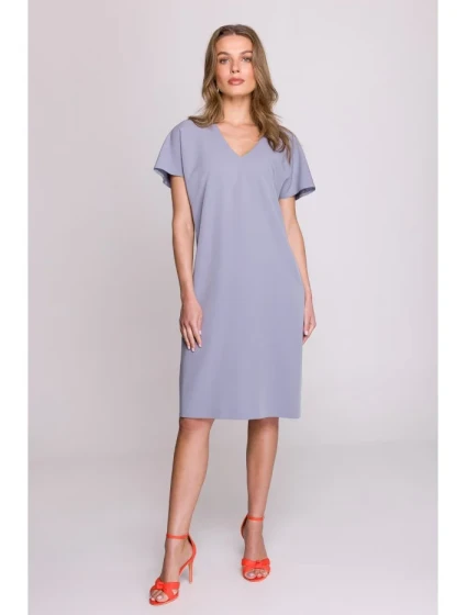 Šaty uvolněného střihu s výstřihem do V šedá model 20966044 - STYLOVE Šaty uvolněného střihu s výstřihem do V šedá model 20966044 - STYLOVE