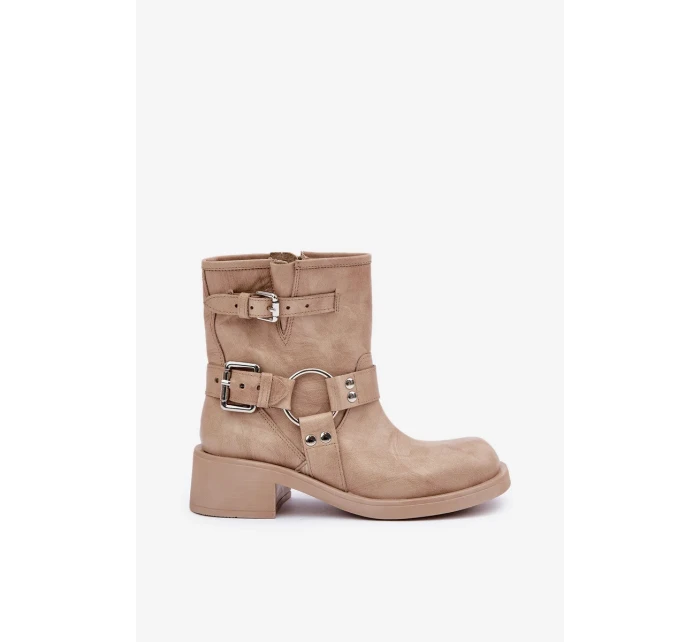 Dámské Kožené Kotníkové Boty Na Nízkém Bloku Podpatku S Pásky Zazoo 3644 Béžové Dámské Kožené Kotníkové Boty Na Nízkém Bloku Podpatku S Pásky Zazoo 3644 Béžové