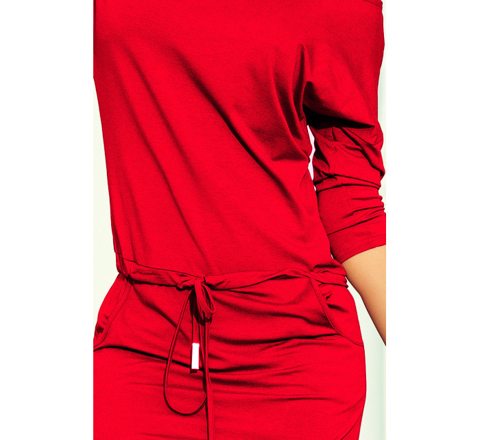 Červené dámské sportovní šaty se zavazováním a kapsami model 7063139 - numoco