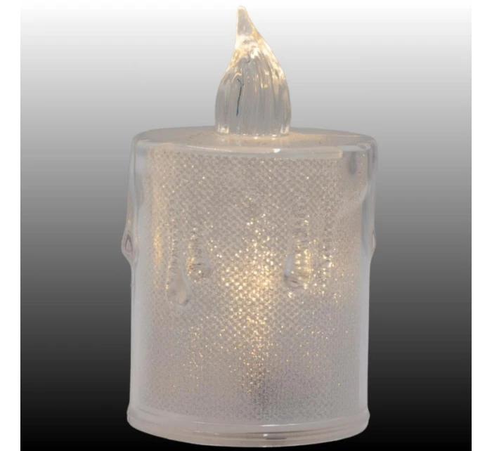 DEKORATIVNÍ SVÍČKA 8 CM TRANSPARENTNÍ TEPLÁ BÍLÁ 1 LED