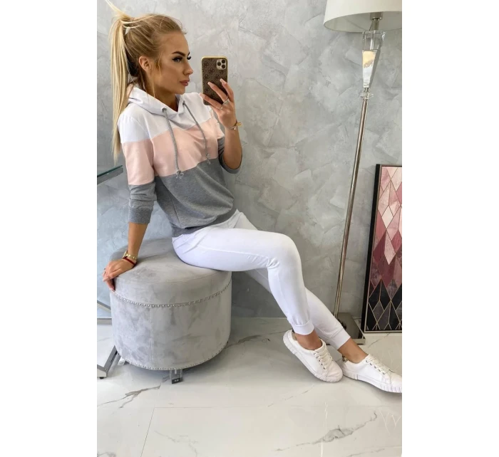 Barevná pruhovaná sada bílá+pudrově růžová