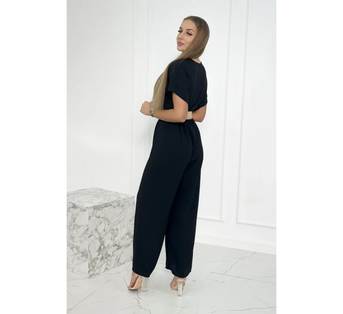 Kombinéza s ozdobným páskem v pase černá