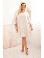 Dámské viskózové šaty Plus Size s ažurovou ozdobou béžová