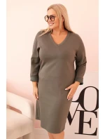 Dámská model 21884509 Plus Size máslová s výstřihem do V a rukávem khaki - K-Fashion