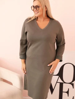 Dámská sukni Plus Size máslová s výstřihem do V a rukávem khaki