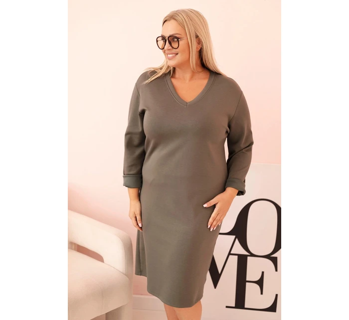Dámská model 21884509 Plus Size máslová s výstřihem do V a rukávem khaki - K-Fashion