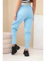 Dámské bavlněné kalhoty s vysokým pasem a páskem modré Dámské bavlněné kalhoty s vysokým pasem a páskem modré