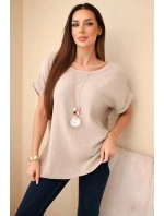 Hedvábná blůza s náhrdelníkem tmavě béžová Hedvábná blůza s náhrdelníkem tmavě béžová