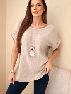 Hedvábná blůza s náhrdelníkem tmavě béžová