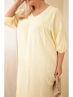 Dámské šaty plus size bavlněné mušelínové s výstřihem do V žlutá Dámské šaty plus size bavlněné mušelínové s výstřihem do V žlutá