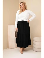 Dámská sukně Plus Size bavlněná mušelínová s volánem a elastickým pasem černá