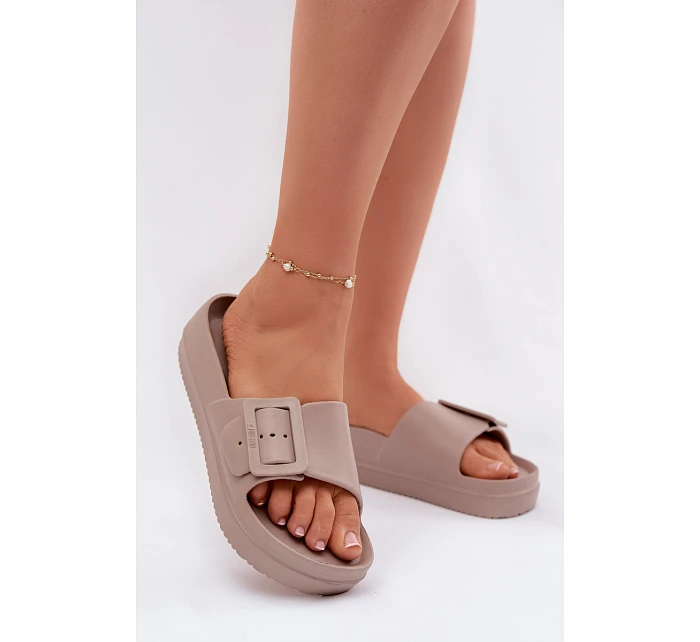 Dámské pěnové sandály na platformě s přezkou Big Star TT274A079 tmavě béžové