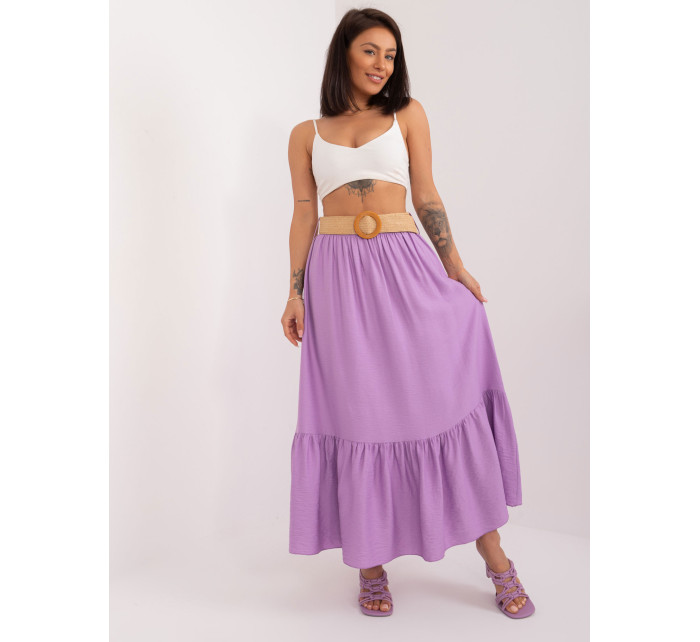 Světle fialová hladká maxi sukně s volány