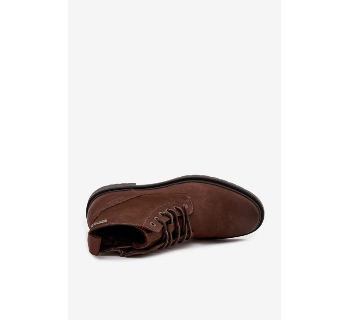 Pánské kožené zateplené kotníkové boty Big Star na zip – čokoládově hnědé