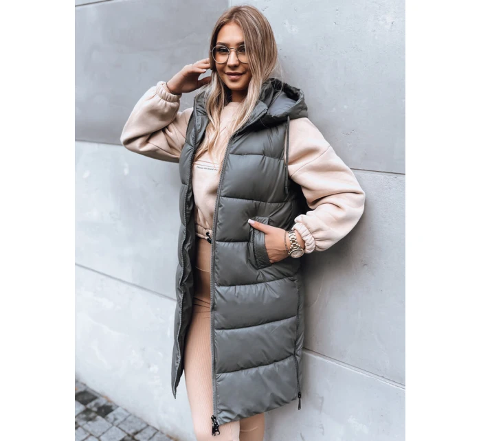 Dámská dlouhá prošívaná vesta FAR AWAY tmavě šedá FashionStreet TY3832