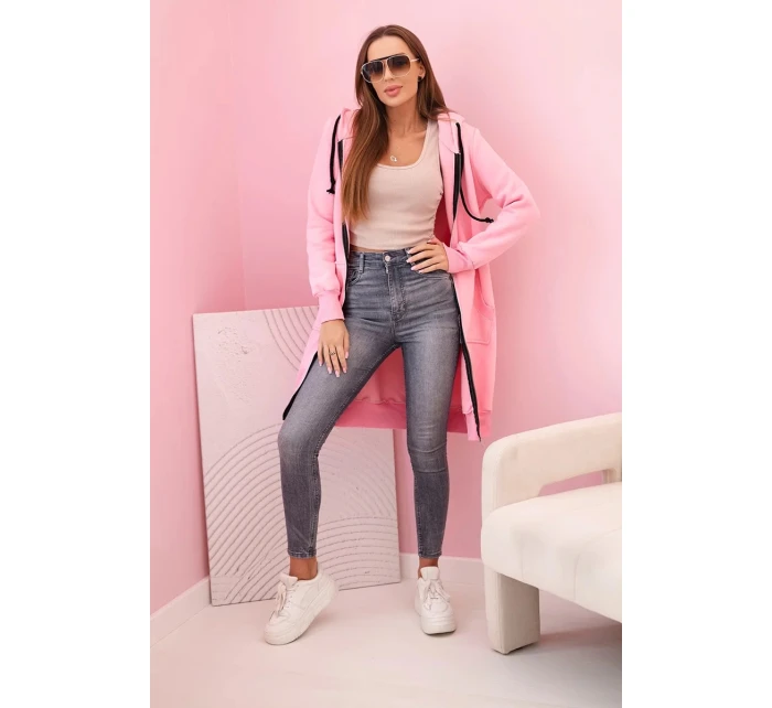 Dámská zateplená mikina s kapucí a zipem světle růžová