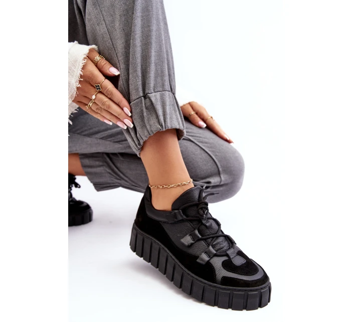 Dámské kožené sportovní boty na platformě M01/1 Zazoo Černé