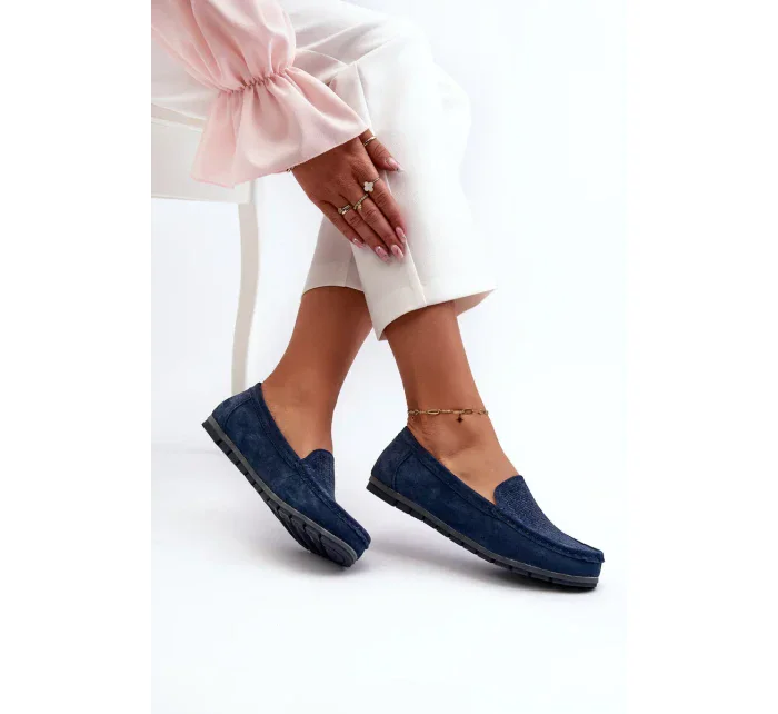 Dámské semišové mokasíny, tmavě modrá, S.Barski Dámské semišové mokasíny, tmavě modrá, S.Barski