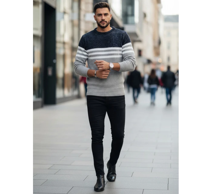 Pánský pruhovaný šedý svetr Dstreet model 21982378 - FashionStreet
