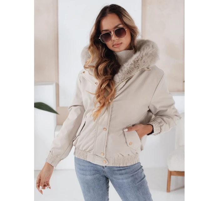 Dámská zimní bunda VESSADA krátká s kožešinou světle béžová FashionStreet TY5062