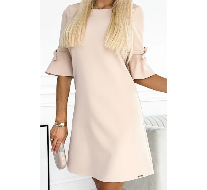 217-7 NEVA Trapézové šaty s rozšířenými rukávy - béžové