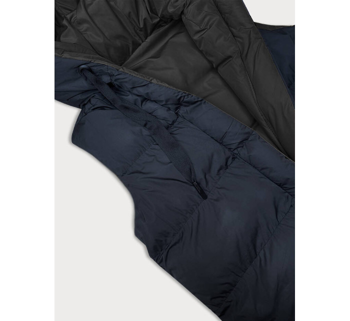 Tmavě modro-černá oboustranná ovesrsize vesta s kapucí (V724)