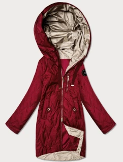 Pikowana kurtka damska z asymetrycznym dołem Goodlookin ciemny czerwony (B8592-27)