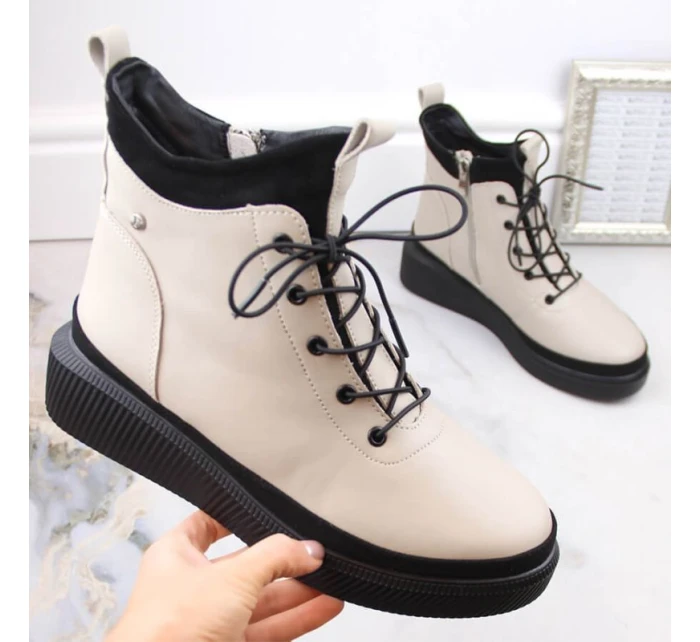 zateplené kožené boty na platformě W model 21307447 beige - FILIPPO zateplené kožené boty na platformě W model 21307447 beige - FILIPPO