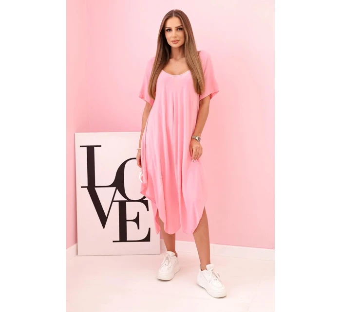 Dámské viskózové šaty s krátkým rukávem a rozšířeným lemem světle růžová Dámské viskózové šaty s krátkým rukávem a rozšířeným lemem světle růžová