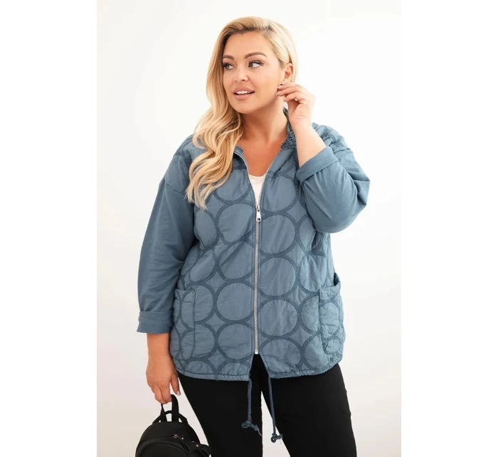 Dámská mikina Plus Size bavlněná rozepínací na zip džínová modrá
