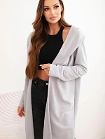 Dámská mikina z bavlny s kapucí a prodlouženým předním dílem šedá