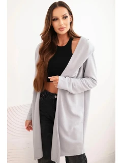 Dámská mikina z bavlny s kapucí a prodlouženým předním dílem šedá