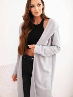 Dámská mikina z bavlny s kapucí a prodlouženým předním dílem šedá