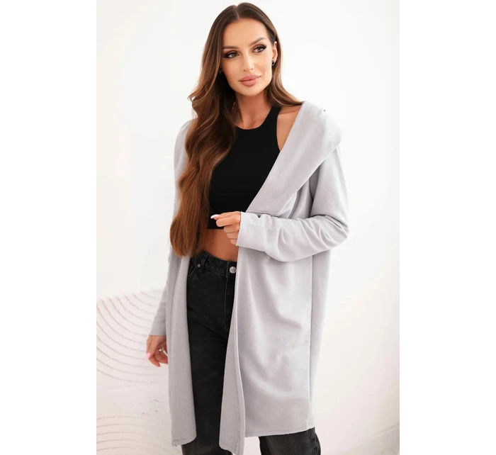 Dámská mikina z bavlny s kapucí a prodlouženým předním dílem šedá