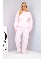 Komplet dámský Plus Size bavlněný s volnou mikinou a kalhotami s širokým nohavicí model 21911636 růžová - K-Fashion