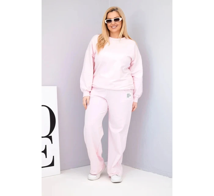 Komplet dámský Plus Size bavlněný s volnou mikinou a kalhotami s širokým nohavicí model 21911636 růžová - K-Fashion